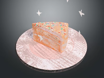 Delicious Layer Cake With Colorful Sprinkles On Round Plate And White Star Butterfly Decorations 3d model