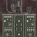 Green Industrial Control Panels Featuring Multiple Buttons Knobs Indicator Lights Top Wires On Dark Background 3d model