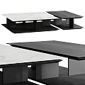 Modern Coffee Table Design With Marble Top And Black Geometric Base Structure 3d model