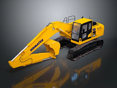 Yellow Komatsu Heavy Duty Crawler Excavator With Front Bucket And Cabin 3d model