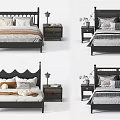 Modern Double Bed Designs With Black Headboard Nightstand Green Plant And Decorative Pillows