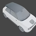 White Compact Modern Car With Circular Headlights Black Roof And Sleek Design