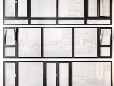 Modern Casement Windows With Sleek Black Frames And Double Glazed Glass Panels 3d model