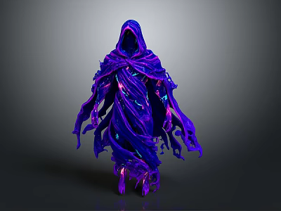 Mystical Purple Cloaked Figure With Flowing Glowing Ripples And Hooded Silhouette 3d model