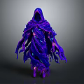Mystical Purple Cloaked Figure With Flowing Glowing Ripples And Hooded Silhouette