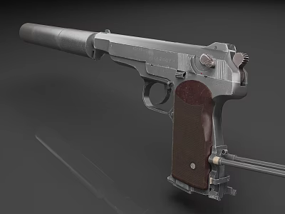 Vintage Pistol Detailed Design With Wooden Grip Metal Body And Barrel 3d model