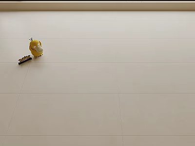 Light Colored Floor Tiles With Yellow Small Doll And Black Toy Car On Floor 3d model