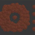 Red Granular Circular Structure With Central White Area And Adjacent Smaller Forms