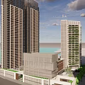 Modern High Rise Residential Buildings in Urban Cityscape With Greenery And Blue Sky