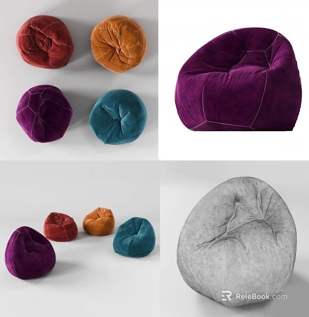 Stylish Bean Bag Chairs In Multiple Colors For Modern Home Interiors 3d model 
