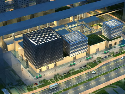 Modern Museum Building With Glass Curtain Wall And Square Structure In Urban Setting 3d model