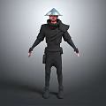 Game Movie Character With Black Outfit And Conical Hat Ninja Style Design