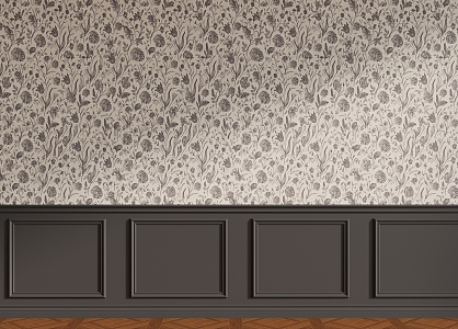 French retro style dado background wall 3d model