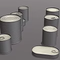 Different Sizes And Shapes Metal Cans With Sealed Lids On Gray Background