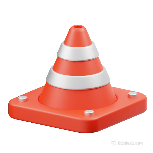Decorative Ornament Set Featuring Orange Traffic Cone With Silver Stripes And Square Base 3d model 