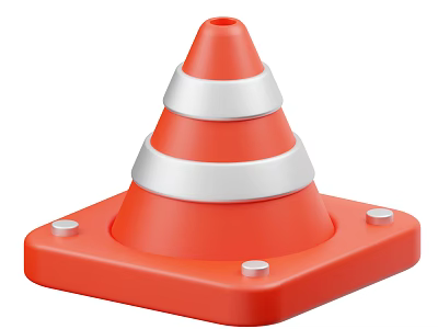 Decorative Ornament Set Featuring Orange Traffic Cone With Silver Stripes And Square Base 3d model