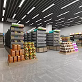 Supermarket General Merchandise Interior With Neatly Arranged Shelves And Various Products