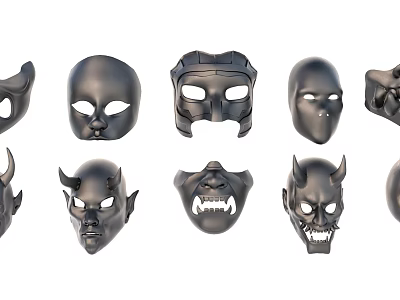 Various Black Spooky Masks Collection With Different Unique Designs And Styles 3d model