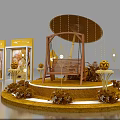 Autumn Themed Stage Design With Golden Trees Round Arch Decorations And Arranged Seats