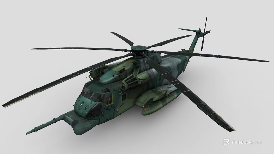 Military Green Helicopter With Rotors And Details 3d model 