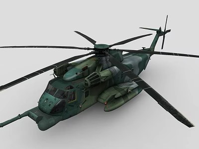 Military Green Helicopter With Rotors And Details 3d model