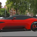 Red Sports Car With Black Rear Wing Black Wheels And Sleek Aerodynamic Body Design