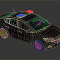 Black Police Car With Red And Blue Emergency Lights On Roof Detailed Model