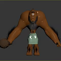 Orange Muscular Creature With Beard Black Fur Holding Wooden Mallet And Green Shorts