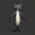 Blue Cartoon Cat Character With Yellow Eyes And White Belly Standing Pose