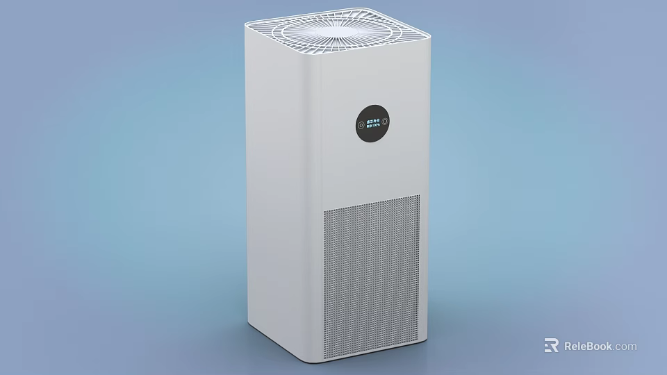 White Vertical Industrial Air Purification Equipment With Display Screen And Top Outlet 3d model 
