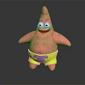 Patrick Star Cartoon Character Toy Figure With Pink Body Big Eyes And Yellow Shorts
