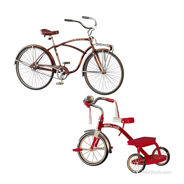 Classic Bicycle And Red Tricycle Showcase 3d model 