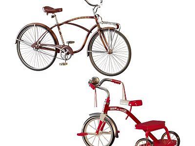 Classic Bicycle And Red Tricycle Showcase 3d model