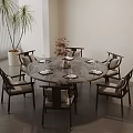 Elegant Modern Dining Room With Round Table Six Chairs And Table Settings 3d model