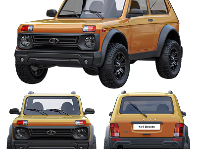 Orange LADA 4x4 BRONTO SUV With Large Tires Black Wheel Arches Front Side Rear Views 3d model