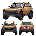 Orange LADA 4x4 BRONTO SUV With Large Tires Black Wheel Arches Front Side Rear Views
