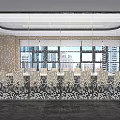 Modern Conference Room Interior With Perforated Partition Meeting Tables And City View Windows