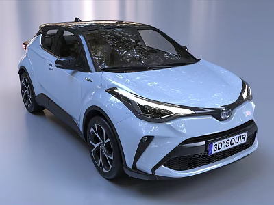 White Toyota Crossover Car With Sharp Headlights Black Roof And Alloy Wheels 3d model