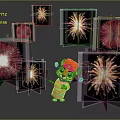 Cute Tiger Character In Red Outfit With Colorful Fireworks