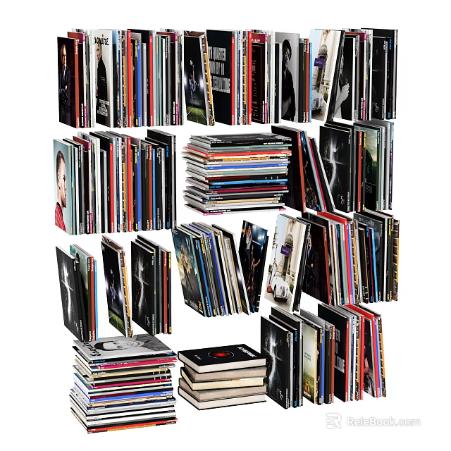 Neatly Stacked Books and Magazines With Various Covers in Colorful 3d model 