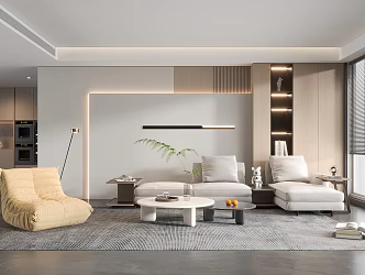Modern Living Room TV Wall Three-seater Sofa Coffee Table Lazy Sofa Decoration Wine Cabinet 3d model