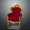 Luxurious Ornate Chair With Red Tufted Cushion And Yellow Carved Frame Design