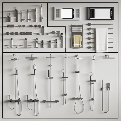 Various Stylish Shower Heads With Modern Designs For Bathroom Renovation And Decor 3d model