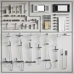 Modern shower faucet bath bully towel rack 3d model