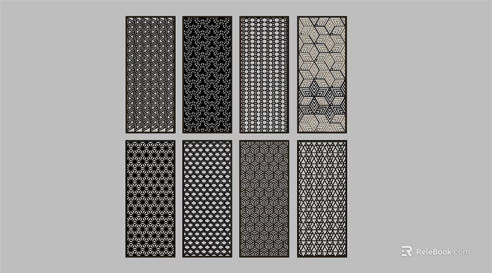 Various Decorative Room Divider Designs Featuring Geometric Laser Cut Patterns 3d model