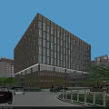 Modern Office Building With Glass Curtain Wall And Night Lighting In Urban Area