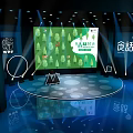 Illuminated Stage With Large Green Screen Tree Patterns WWF Logo And Forest Green Development 3d model
