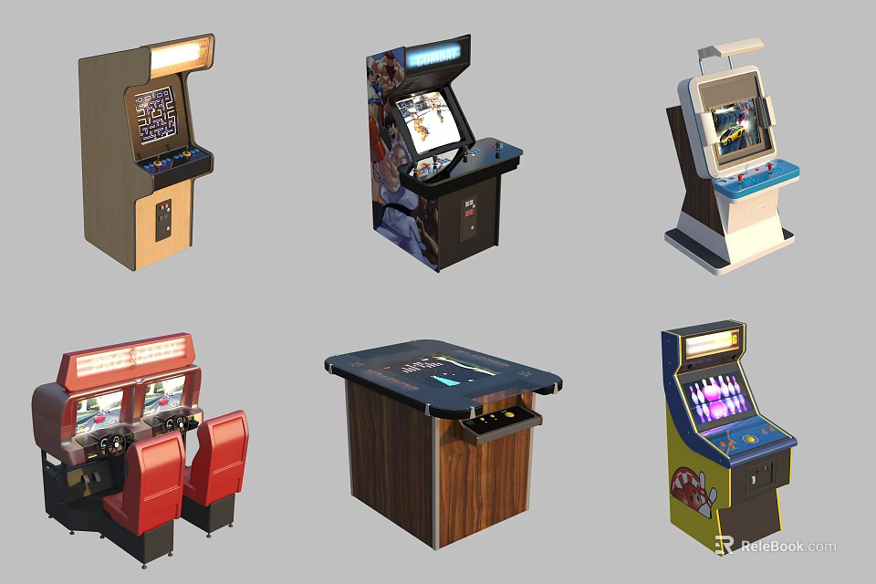 Arcade Game Machines With Various Designs And Colorful Exteriors For Entertainment Areas 3d model 
