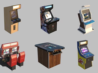 Arcade Game Machines With Various Designs And Colorful Exteriors For Entertainment Areas 3d model