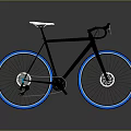 Sleek Black Bicycle With White Seat And Blue Rims On Gray Reflective Background